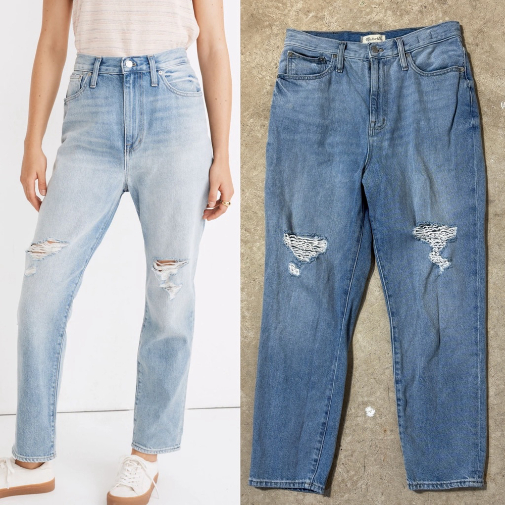 Madewell Jeans Women’s Size 29 Blue The Momjean High Rise Distressed Zipper Fly